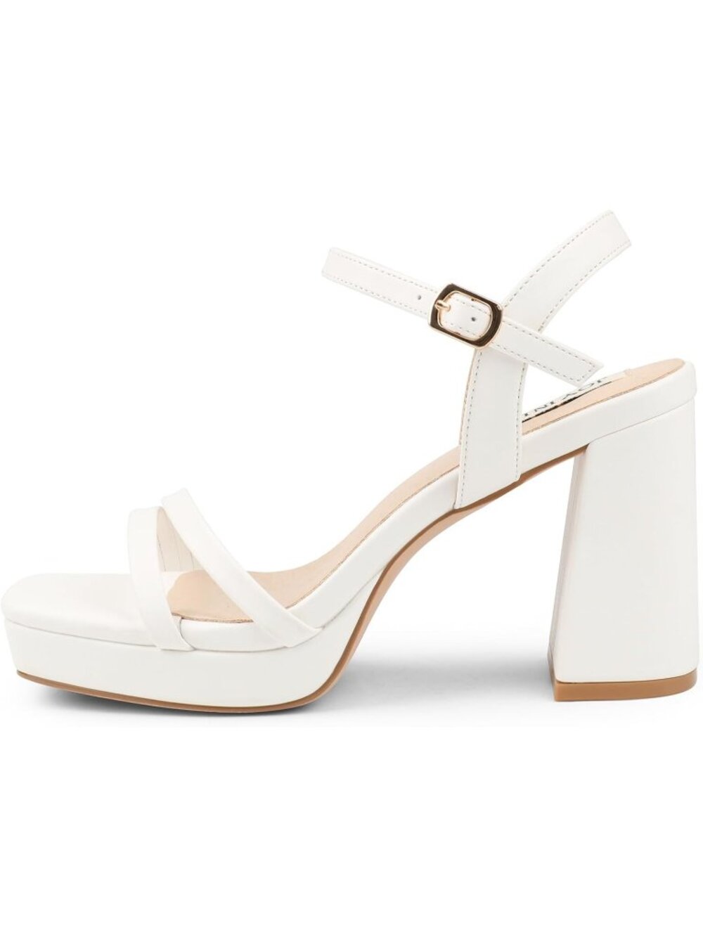 Women's White Matte Ankle Strap Square Open Toe Chunky Block Heels Sandals - Picture 6 of 6